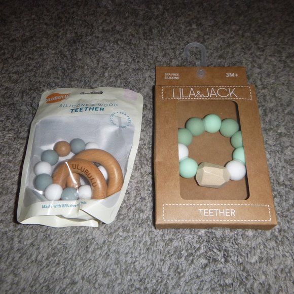 Set of 2 Silicone Wood Teether Ulubulu Lila & Jack *BRAND NEW* *FREE SHIPPING* - Picture 1 of 5